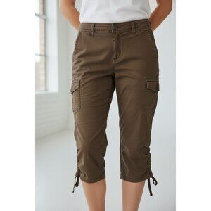 Eddie Bauer Womens Cargo Capris Size 8 Ripstop Fabric Adjustable Hem Brown